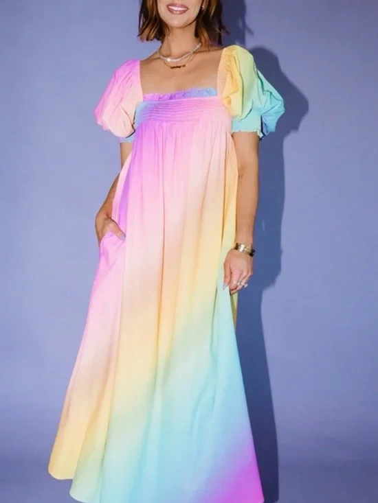 Palm Springs Smocked Dress in Rainbow Daydream - Picture 3 of 7